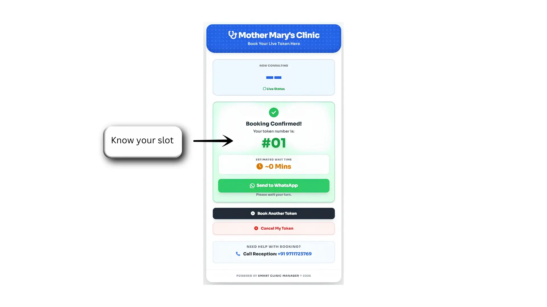 Patient Booking Confirmed Live Token Status