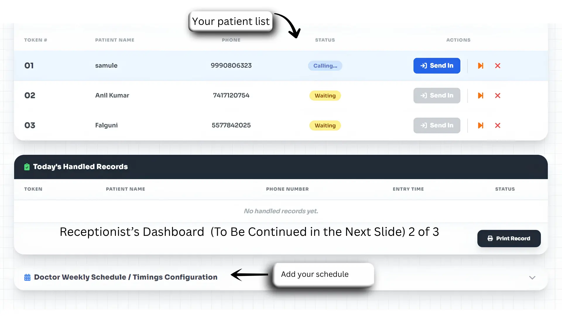 Receptionist Patient Token Calling System